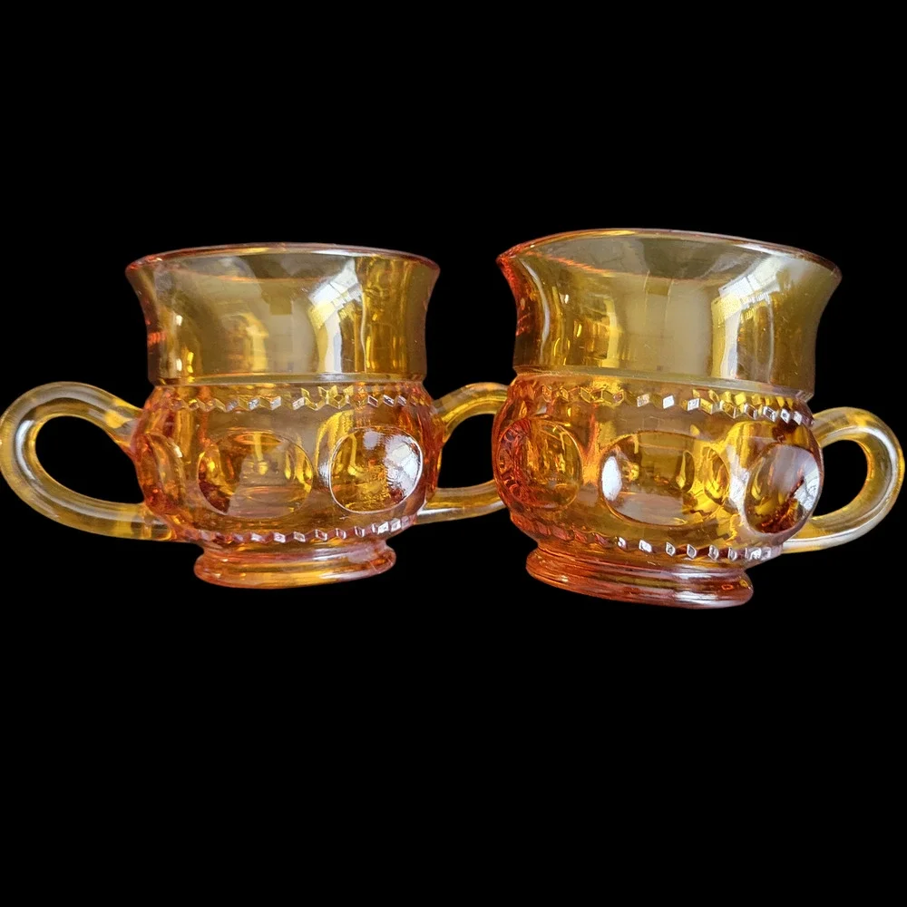 MCM Sugar Bowl and Creamer Gold Crown by Indiana Glass AKA Lancaster Colony Fall